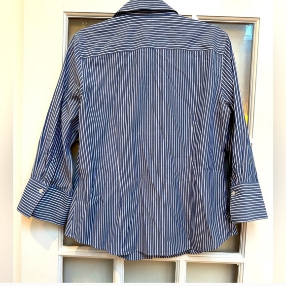 Talbots | Blue & White Stripe Button Down Wrinkle Resistant Blouse Size 12 - Picture 2 of 4